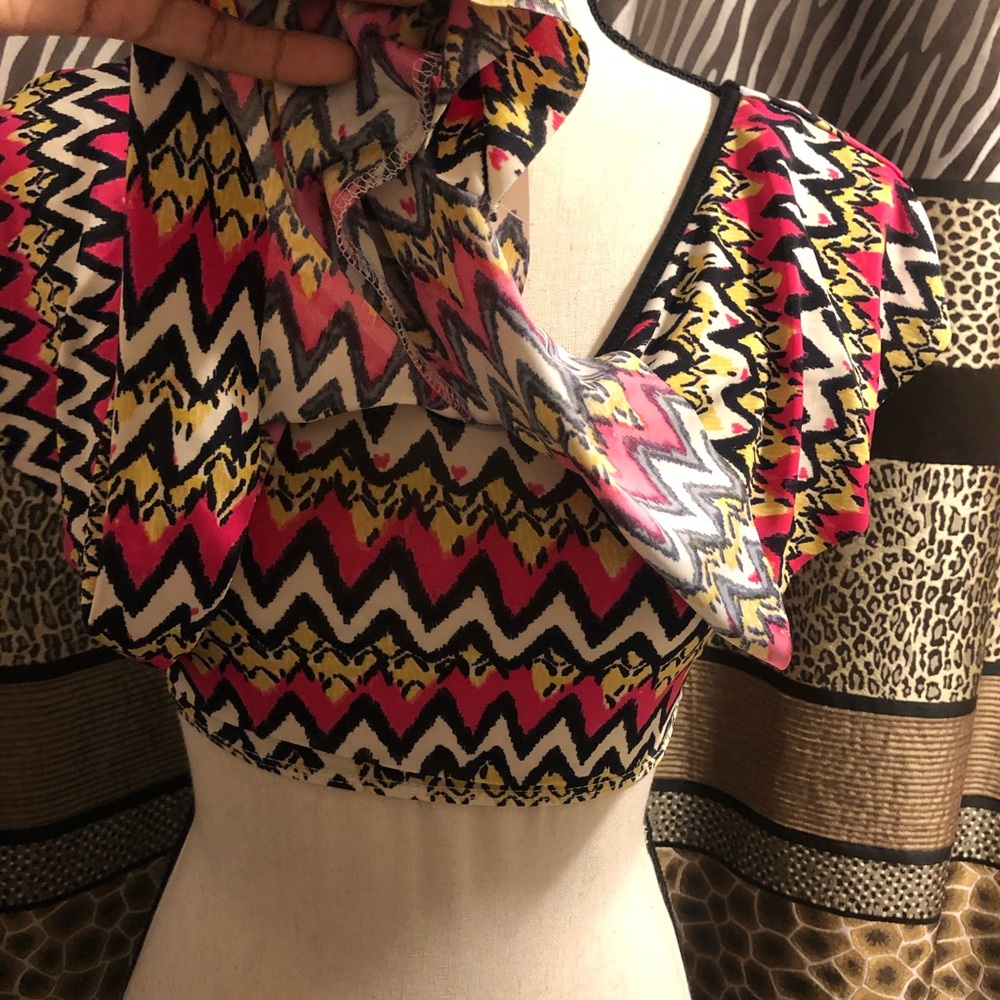 Ruffle Multicolored Crop Top Medium - image 3